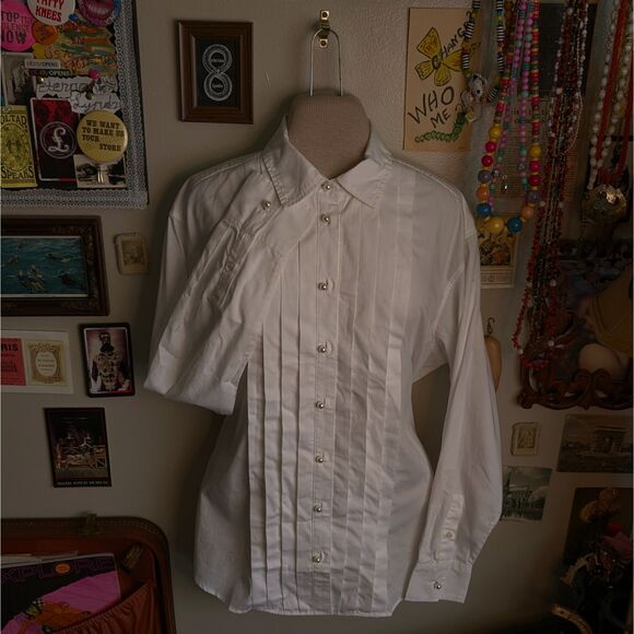 Pearl Button Oversized Button Up Shirt Women's XS White Organic Cotton - Picture 1 of 6